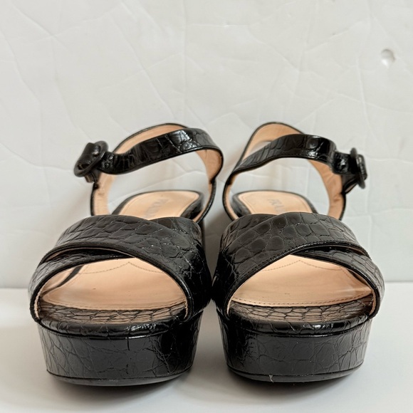 Prada Black Embossed Croc effect leather Quarter strap platform sandals EU 37.5 - Picture 4 of 9